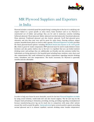 MR Plywood Suppliers and Exporters in India