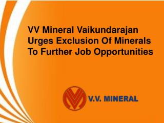 VV Mineral Vaikundarajan Urges Exclusion Of Minerals To Further Job Opportunities