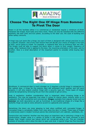Choose The Right One Of Hinge From Bommer To Pivot The Door