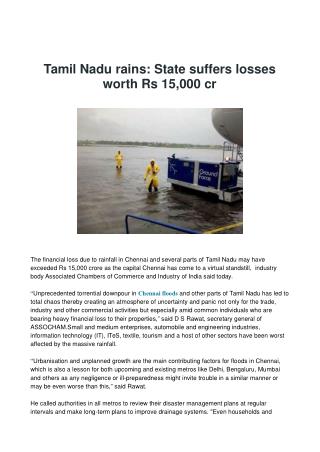 Tamil Nadu rains: State suffers losses worth Rs 15,000 cr