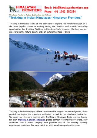 Trekking in Indian Himalayas- Himalayan Frontiers