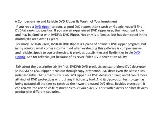 DVDFab DVD Ripper - a comprehensive and reliable tool be worth of your investment