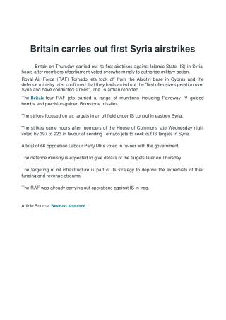 Britain carries out first Syria airstrikes