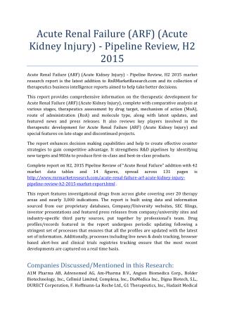 Acute Renal Failure-Acute Kidney Injury Pipeline Review H2 2015