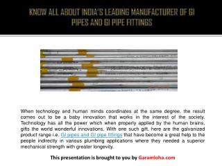 Know All About India’s Leading Manufacturer of GI Pipes and GI Pipe Fittings