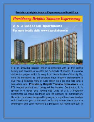 Presidency Heights Yamuna Expressway – A Royal Place
