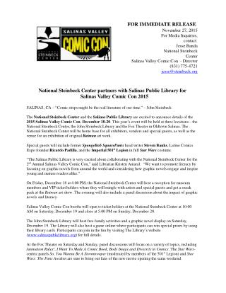 National Steinbeck Center partners with Salinas Public Library for Salinas Valley Comic Con 2015