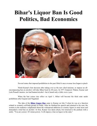 Bihar's Liquor Ban Is Good Politics, Bad Economics