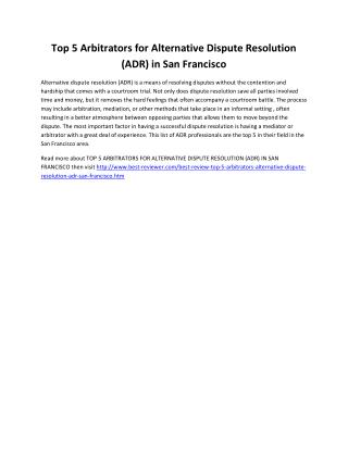 Top 5 Arbitrators for Alternative Dispute Resolution (ADR) in San Francisco