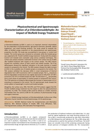 Physicochemical and Spectroscopic Characterzaon of p -Chlorobenzaldehyde: An Impact of Boield Energy Treatment