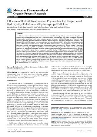 Mahendra Trivedi - Influence of Biofield Treatment on Physicochemical Properties of Hydroxyethyl Cellulose and Hydroxypr