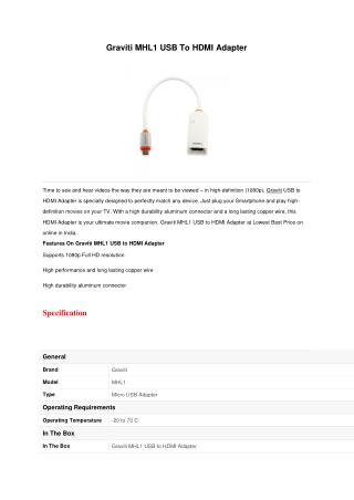 Graviti MHL1 USB To HDMI Adapter