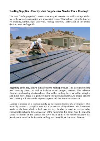 Roofing Supplies - Exactly what Supplies Are Needed For a Roofing?