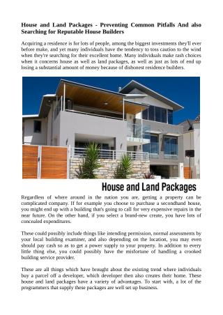 House and Land Packages - Preventing Common Pitfalls And also Searching for Reputable House Builders