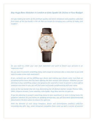 Buy Hugo Boss Watches in London or Kate Spade UK Online in Your Budget