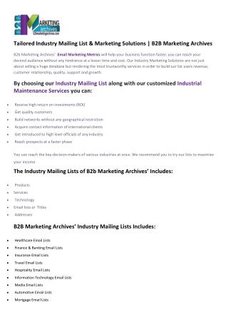 Customized & Targeted Industry Mailing List|B2B Marketing Archives