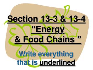Section 13-3 &amp; 13-4 “Energy &amp; Food Chains ”