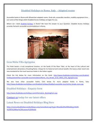 Disabled Holidays to Rome, Italy - Adapted rooms