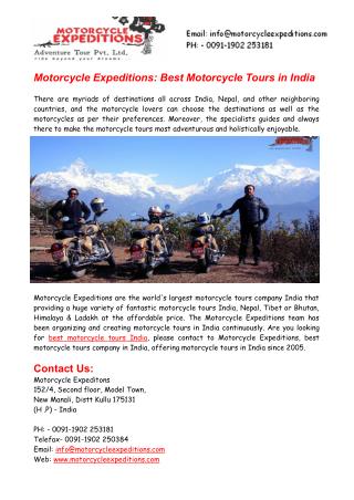 Motorcycle Expeditions - Best Motorcycle Tours India