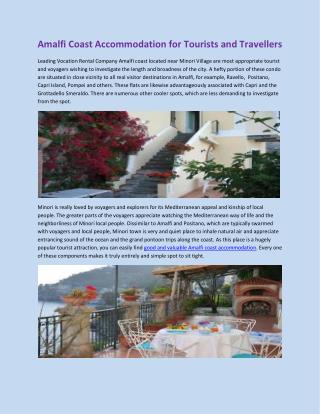 Amalfi Coast Accommodation for Tourists and Travellers