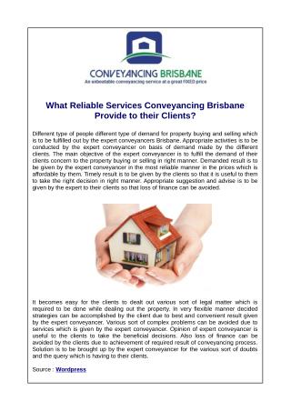 What Reliable Services Conveyancing Brisbane Provide to their Clients?