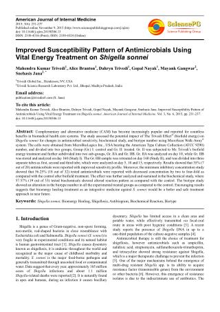 An Experimental Study on Treatment of Shigella Sonnei