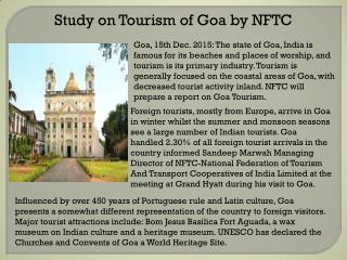 Study on Tourism of Goa by NFTC