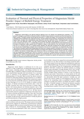 Evaluation of Thermal and Physical Properties of Magnesium Nitride Powder: Impact of Biofield Energy Treatment