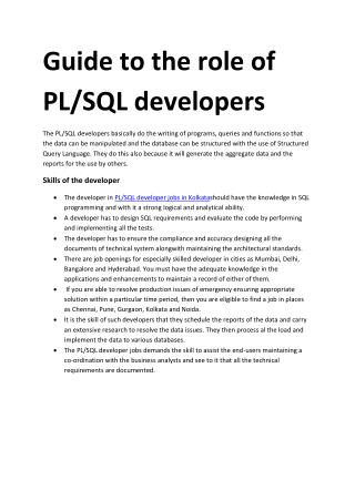 Guide to The Role of PL/SQL Developers