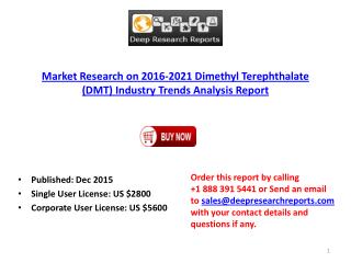 Global Dimethyl Terephthalate (DMT) Industry Overview Report 2016