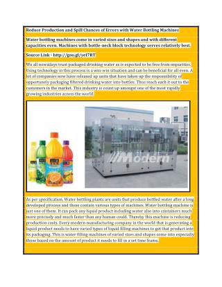 Reduce Production and Spill Chances of Errors with Water Bottling Machines