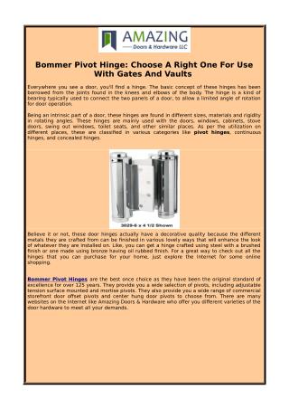 Bommer Pivot Hinge: Choose A Right One For Use With Gates And Vaults