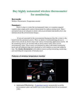 Buy highly automated wireless thermometer for monitoring