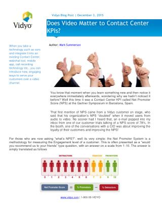 Does Video Matter to Contact Center KPIs? - Vidyo