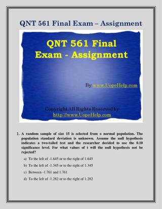 QNT 561 Final Exam Study Guide