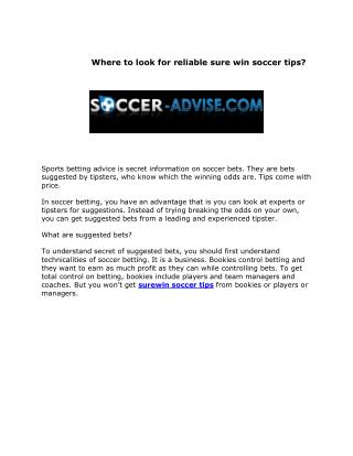 Where to look for reliable sure win soccer tips?