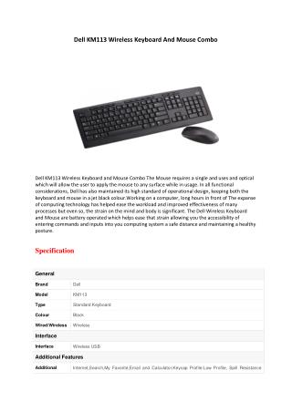 Dell KM113 Wireless Keyboard And Mouse Combo