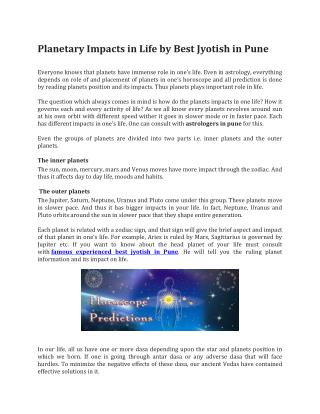 Planetary Impacts in Life by Best Jyotish in Pune