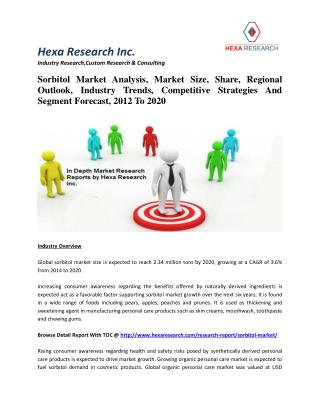 Sorbitol Market Analysis, Market Size, Share, Regional Outlook, Industry Trends, Competitive Strategies And Segment Fore