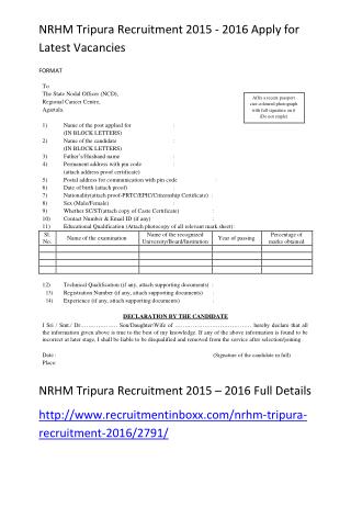 NRHM Tripura Recruitment 2015 - 2016 Apply for Latest Vacancies