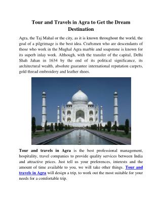 Tour and Travels in Agra to Get the Dream Destination
