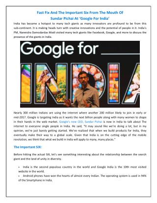 Fast fix and the important six from the mouth of Sundar Pichai at ‘Google for India’