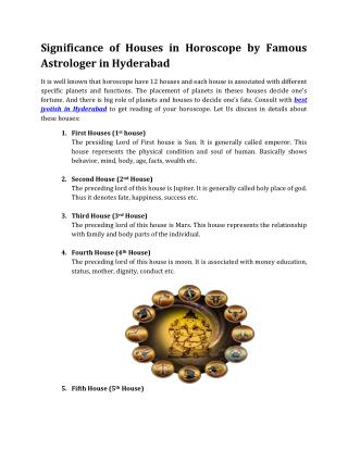 Significance of Houses in Horoscope by Famous Astrologer in Hyderabad