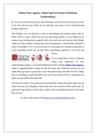 China Tour Agency- Must Opt For Great Christmas Celebrations