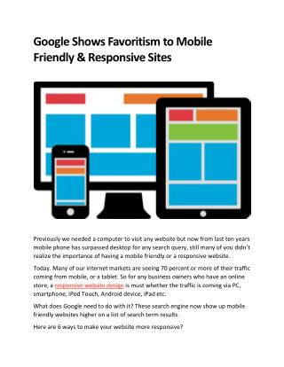 Google Gives Preference to Mobile Friendly & Responsive Sites