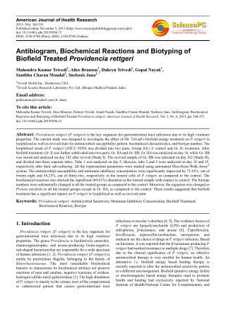 Biofield | Antibiogram & Biotyping of Providencia Rettgeri