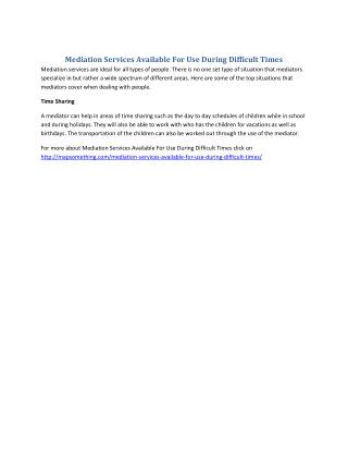 Mediation Services Available For Use During Difficult Times