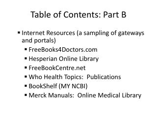 Table of Contents: Part B