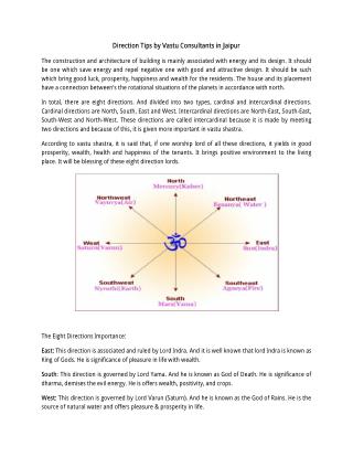 Direction Tips by Vastu Consultants in Jaipur