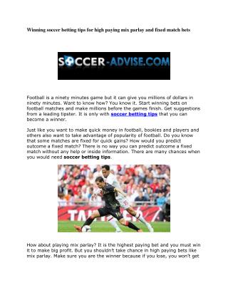 Winning soccer betting tips for high paying mix parlay and fixed match bets